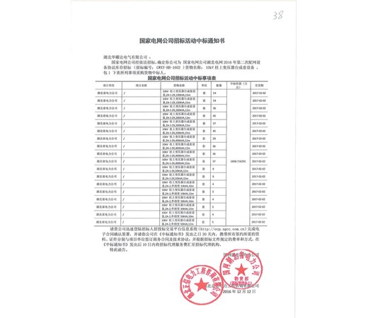  恭喜華耀達在2016年第二次國家電網配網工程中標臺套變壓器項目，共計1838.72萬